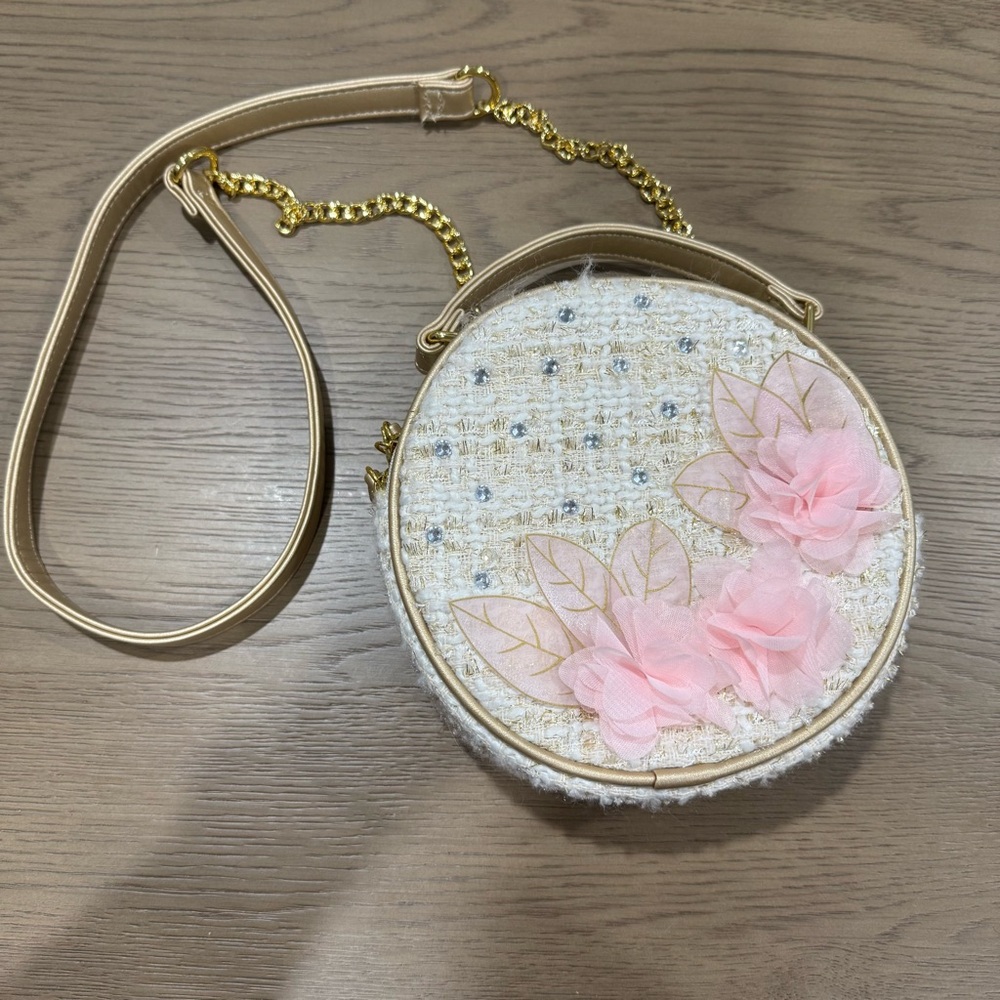 Disney Round‎ Tweed Floral Crossbody Bag Girls Princess Sparkle Coquette Barbie